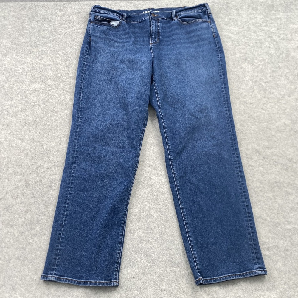 Lands' End Straight Jeans Womens 22W (40x30) Blue Med Wash Relaxed Stretch Denim